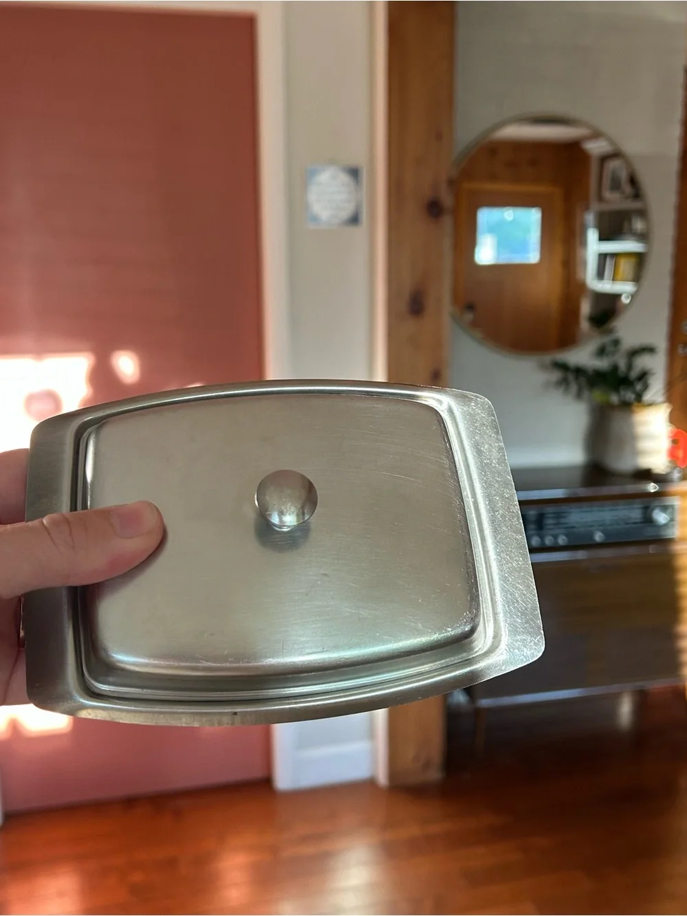 Vintage Mid Century Stainless Steel Butter Dish Atomic Sunburst
